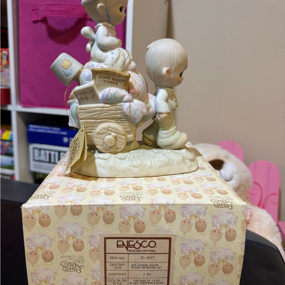 Enesco Precious Moments Boy Leading Wagon w/ Girl on Moving  Day